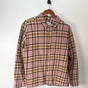 Topman Men XXL Pink Plaid Flannel Button-Up Shirt Jacket Multicolor Long Sleeve